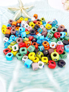 Evil Eye Beads, 12mm cube beads, Handmade Murano Glass Beads