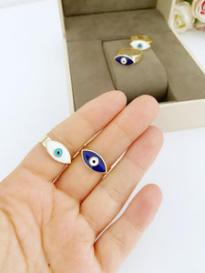 Evil Eye Ring, Adjustable Ring, Gold Band Ring, Blue White Red Evil Eye