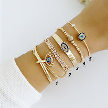 Gold Bracelet SET, Evil Eye Bracelet, Cuff Bracelet, CZ Bracelet