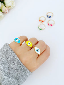 Adjustable Evil Eye Ring; Gold Ring, Dainty Evil Eye Ring, Blue White Pink Eye