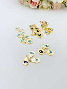 Gold Evil Eye Charm, 5pcs Evil Eye Pendant, Blue White Evil Eye, Round Teardrop Evil Eye