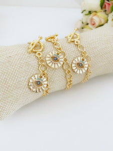 Evil Eye Bracelet, Gold Chain Bracelet, Toggle Bracelet