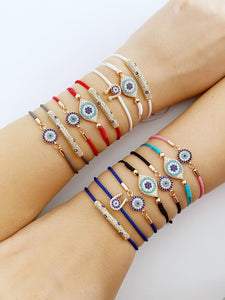 Evil eye bracelet, zircon charm bracelet, adjustable string bracelet