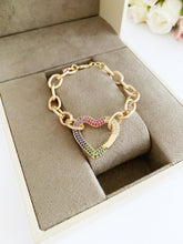 Gold Chunky Heart Bracelet, Love Heart Charm Bracelet, Love Bracelet