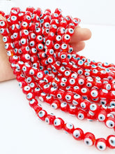 Red Evil Eye Beads, 12mm Glass Beads, Round Evil Eye,  Mal de Ojo Malocchio
