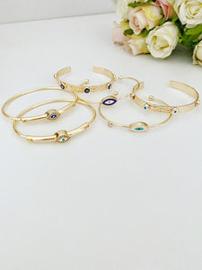 Evil Eye Cuff Bracelet, Gold Evil Eye Jewelry, Bangle Bracelet, Greek Jewelry