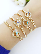 Evil Eye Toggle Bracelet, Gold Chain Bracelet, Heart Charm Bracelet
