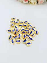 Gold Fish Charm, Lucky Charm, Gold Disc Charm, Blue Fish Charm