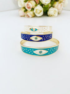 Adjustable Wide Cuff Bracelet, Evil Eye Bracelet, Stacking Bangle, Cuff Bracelet