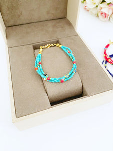 Seed Beads Bracelet, Blue White Red Beads, Miyuki Bracelet, Dainty Bracelet,