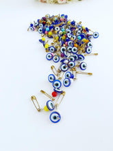 Evil Eye Safety Pins, 100 pcs, Wedding Invitation Favor Supplies, Blue Evil Eye Bead