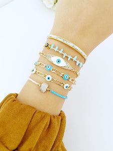 Gold Evil Eye Bracelet, Evil Eye Chain Bracelet, Seed Beads Bracelet