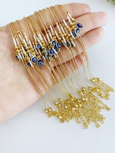 Gold Evil Eye Bracelet, Miyuki Bead Bracelet, Blue Evil Eye Charm, Seed Beads