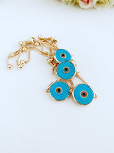 Murano Evil Eye Bracelet, Adjustable Rose Gold Bracelet, Baby Blue Evil Eye Bead