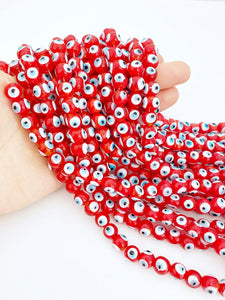 Red Evil Eye Beads, 12mm Glass Beads, Round Evil Eye,  Mal de Ojo Malocchio