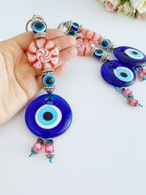 Blue Evil Eye Wall Hanging, Wall Hanging, Home Decoration, Pink Bead