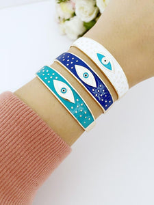 Adjustable Wide Cuff Bracelet, Evil Eye Bracelet, Stacking Bangle, Cuff Bracelet