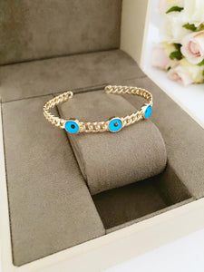 Knitting Cuff Bracelet, Blue Evil Eye Bracelet, Bangle Bracelet