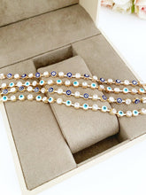 Evil Eye Bracelet, Gold Link Chain Bracelet, Blue White Evil Eye Bead