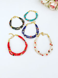 Seed Beads Bracelet, Blue White Red Beads, Miyuki Bracelet, Dainty Bracelet,