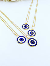 Blue Evil Eye Necklace, Lucky Charm Evil Eye, Gold Necklace, Brass Evil Eye Bead