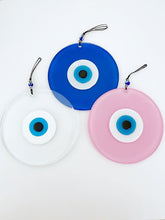 Glass Evil Eye Bead, Handmade Evil Eye Wall Hanging, Evil Eye Home Decor, Pink Clear Blue