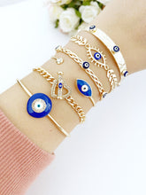 Blue Evil Eye Bracelet, Bangle Bracelet, Evil Eye Jewelry, Gold Toggle Bracelet