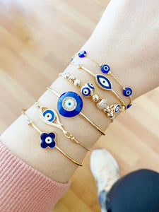 Blue Evil Eye Bracelet, Evil Eye Cuff Bracelet, Gold Bracelet Collection