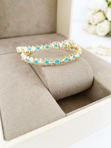 Star Cuff Bracelet, Gold Cuff Bracelet, Turquoise Star Charm, Engagement Wedding Gift