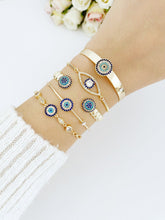 Gold Evil Eye Bracelet, Cuff Bracelet, Zircon Evil Eye Bead, Minimalist Bracelet