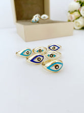 Evil Eye Ring, Adjustable Gold Ring, Blue White Evil Eye Ring, Oval Evil Eye Ring