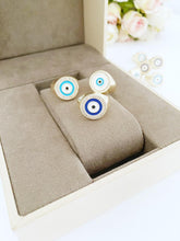 Round Evil Eye Ring, Adjustable Gold Ring, Blue Evil Eye Jewelry, Boho Rings