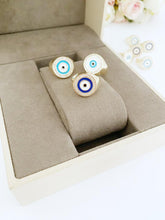 Round Evil Eye Ring, Adjustable Gold Ring, Blue Evil Eye Jewelry, Boho Rings