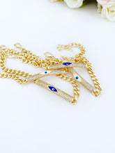 Evil Eye Bracelet, Gold Link Chain Bracelet, Evil Eye Jewelry, Blue Evil Eye