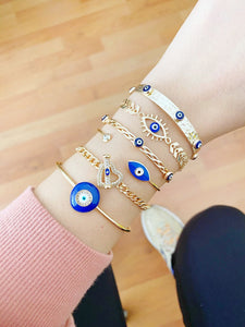 Blue Evil Eye Bracelet, Bangle Bracelet, Evil Eye Jewelry, Gold Toggle Bracelet