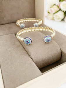 Luxury Evil Eye Bracelet, Gold Twisted Cuff Bracelet, Zircon Evil Eye Jewelry