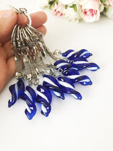 Blue Glass Keychain, Silver Keychain, Spiral Glass Bead, Key Chain, Lucky