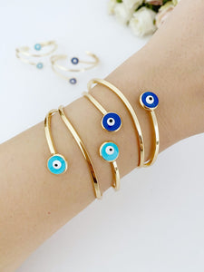 Evil Eye Cuff Bracelet, Gold Evil Eye Jewelry, Bangle Bracelet, Greek Evil Eye Bracelet