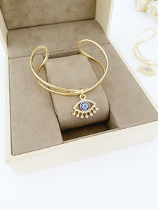 Evil Eye Cuff Bracelet, Blue Evil Eye Charm Bracelet, Evil Eye Jewelry