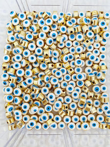 5 pcs White Evil Eye Beads, BULK, Evil Eye Spacer Beads, 7mm connector beads
