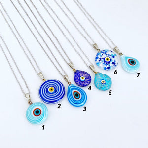 Blue Evil Eye Necklace, Handmade Murano Glass Bead, Murano Evil Eye Pendant