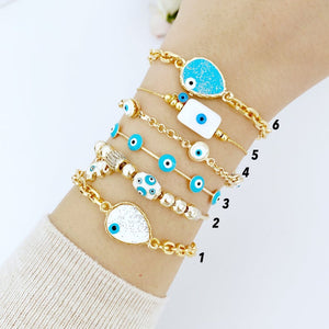 Gold Evil Eye Bracelet, Cuff Bracelet, Blue Evil Eye Bracelet, Chain Bracelet, Pandora Bracelet