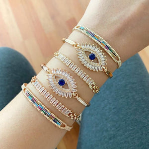 Greek Evil Eye Bracelet, CZ Bracelet, Adjustable Bracelet, Evil Eye Jewelry, Rainbow