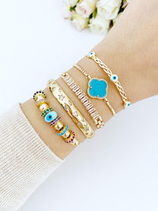 Evil Eye Bracelet, Blue Glass Pandora Charm, Evil Eye Cuff Bracelet, CZ bracelet