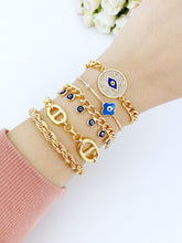 Evil Eye Bracelet, Gold Chain Bracelet, Blue Evil Eye, Chunky Gold Bracelet