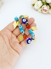 Evil Eye Bracelet, Turquoise Evil Eye Bead, Stretchable Bracelet, Gold Hamsa Charm