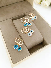 Evil Eye Earrings, Blue Glass Evil Eye Beads, Hoop Earrings, Rose Gold Earrings