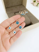 Evil Eye Earrings, Blue Glass Evil Eye Beads, Hoop Earrings, Rose Gold Earrings