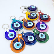 Blue Evil Eye Keychain, Leather Keychain, Evil Eye Keyring, Turkish Evil Eye - Evileyefavor
