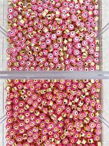 7mm Pink Evil Eye Spacer Beads, Gold Connectors, Evil Eye Jewelry Supply, BULK